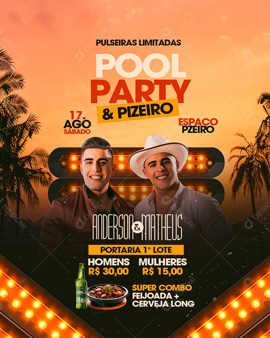 Flyer Pool Party e Pizeiro Social Media PSD Editável