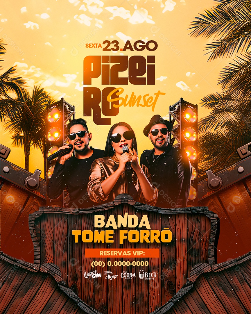 Flyer Pizeiro Sunset Banda Tome Forró Social Media PSD Editável
