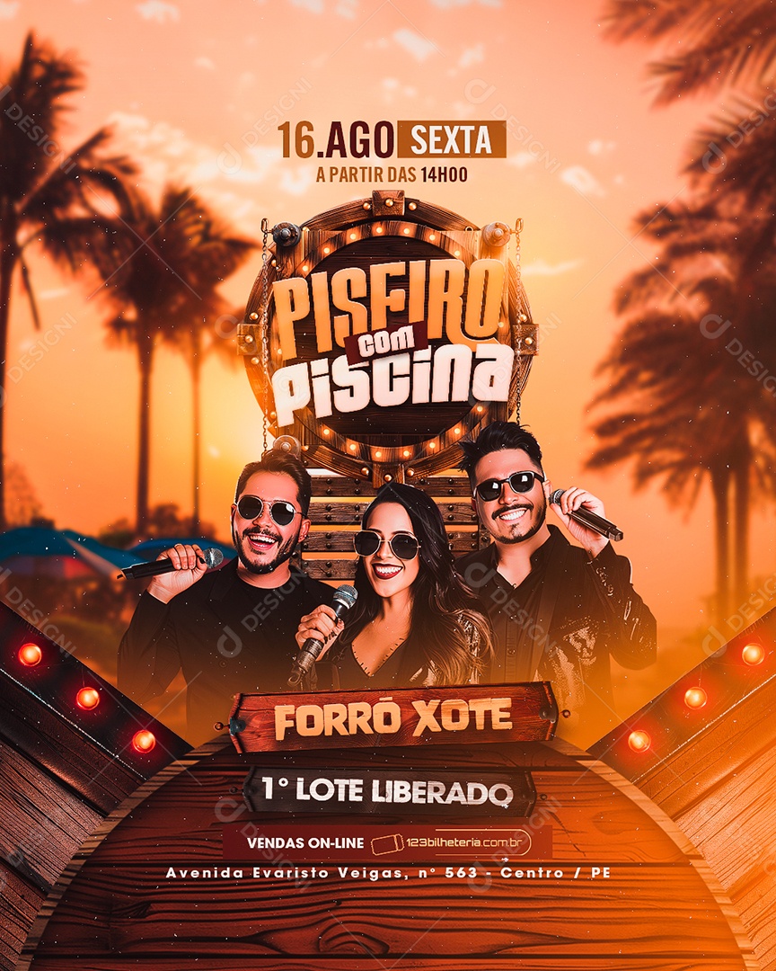 Flyer Piseiro com Piscina Forró Xote Social Media PSD Editável