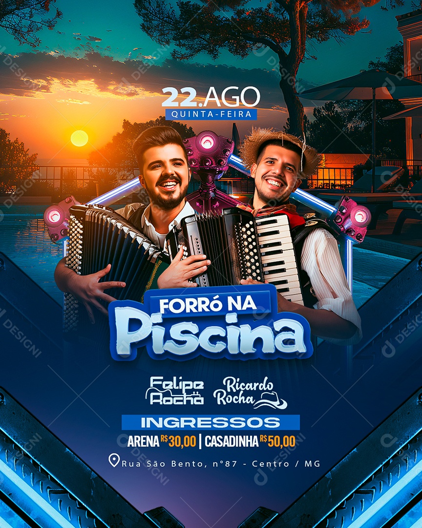 Flyer Forró na Piscina Felipe Rocha Ricardo Rocha Social Media PSD Editável