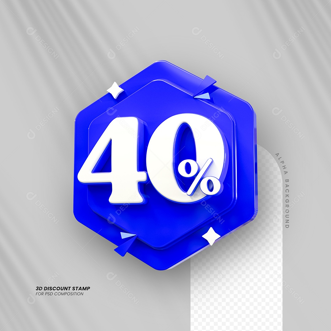 Desconto de 40% Elemento 3D Azul e Branco para Composição PSD