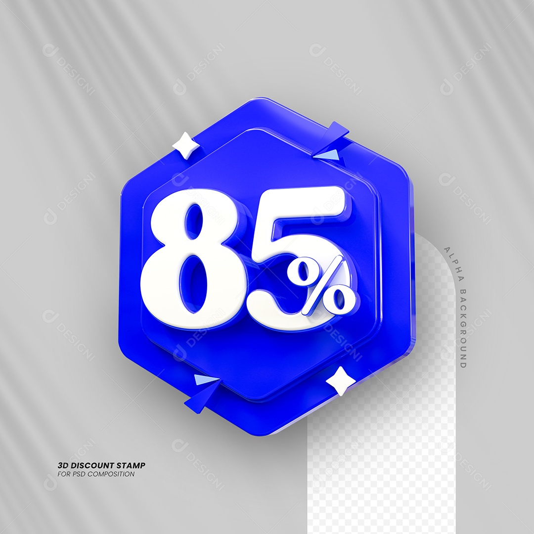 Desconto de 85% Elemento 3D Azul e Branco para Composição PSD