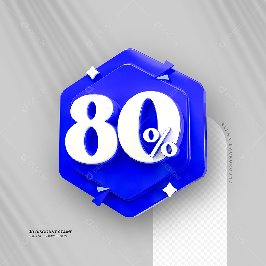 Desconto de 80% Elemento 3D Azul e Branco para Composição PSD