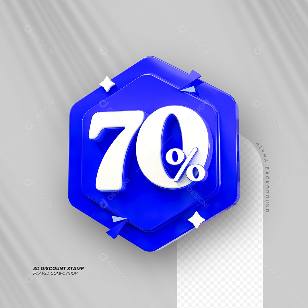 Desconto de 70% Elemento 3D Azul e Branco para Composição PSD