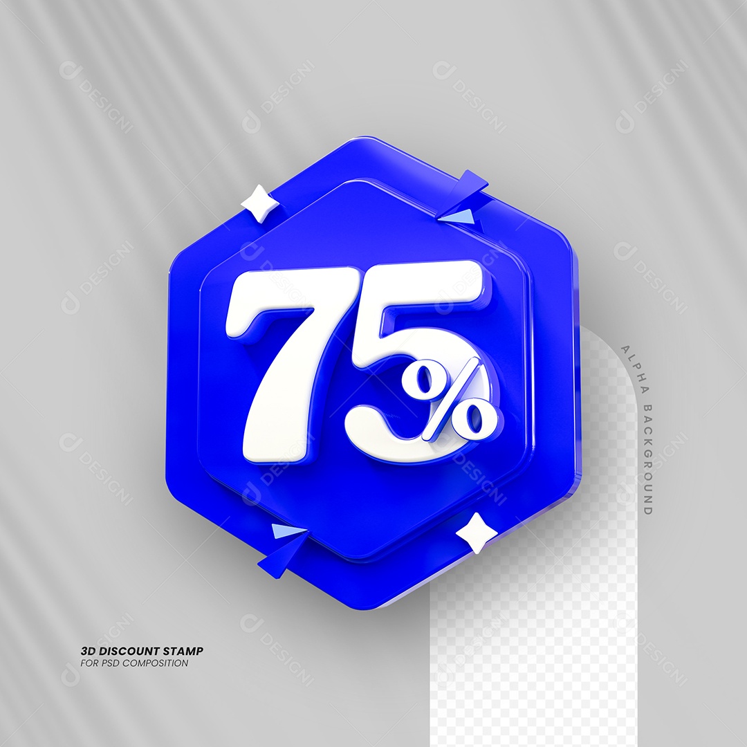 Desconto de 75% Elemento 3D Azul e Branco para Composição PSD