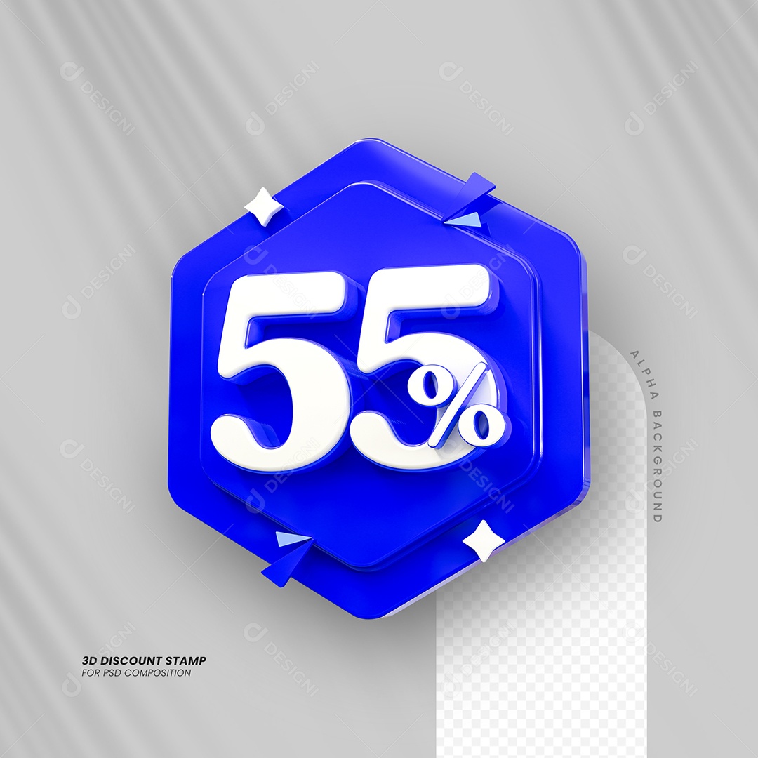 Desconto de 55% Elemento 3D Azul e Branco para Composição PSD