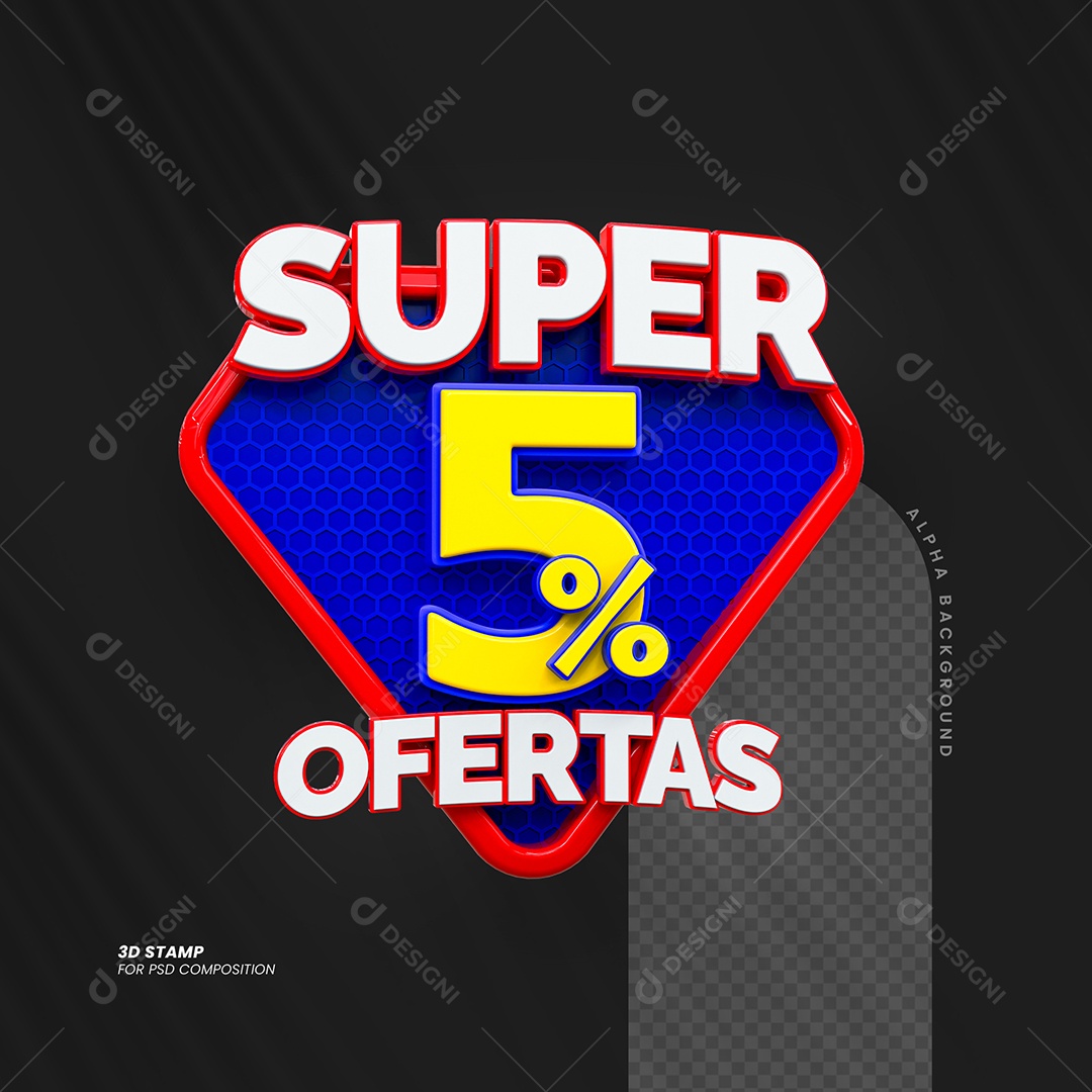 Super Ofertas de 5% Selo 3D para Composição PSD