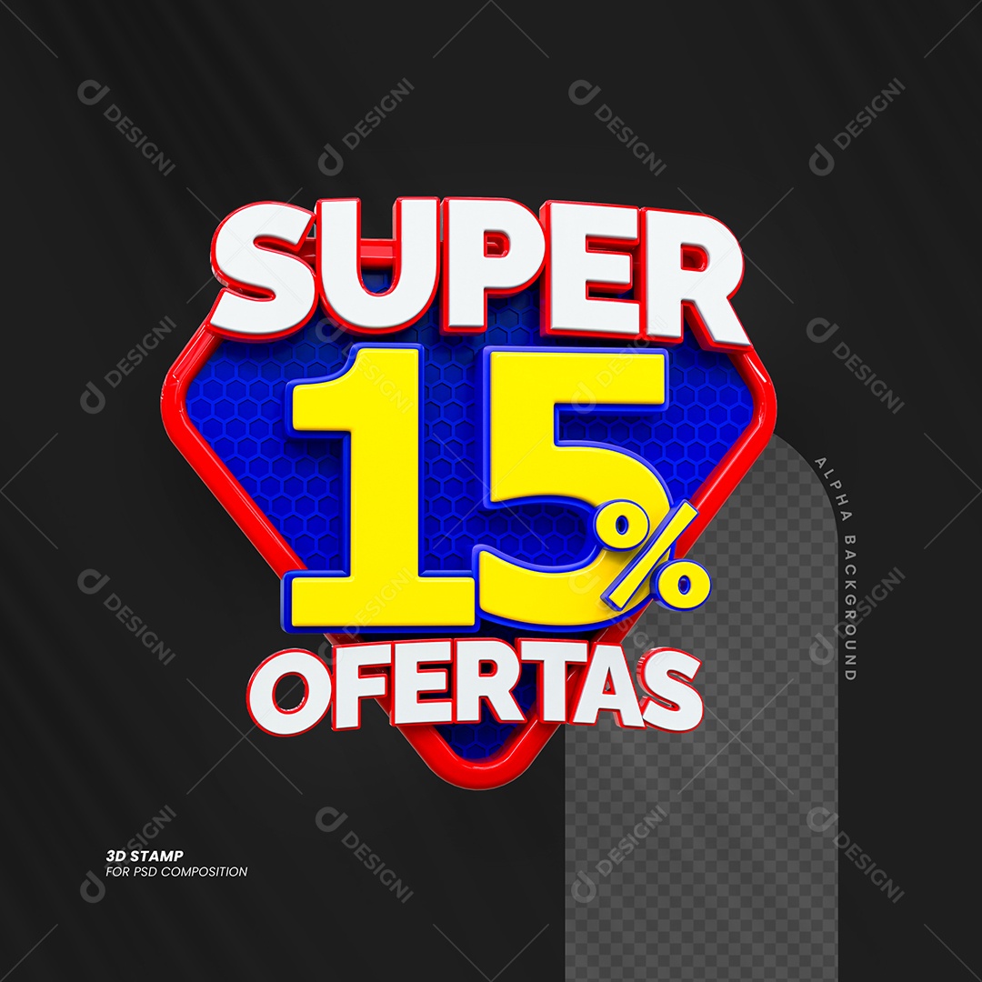 Super Ofertas de 15% Selo 3D para Composição PSD