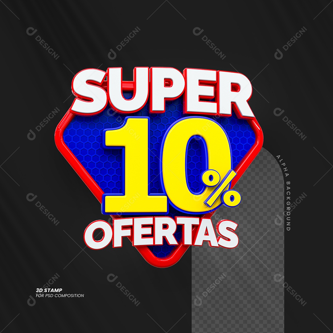 Super Ofertas de 10% Selo 3D para Composição PSD