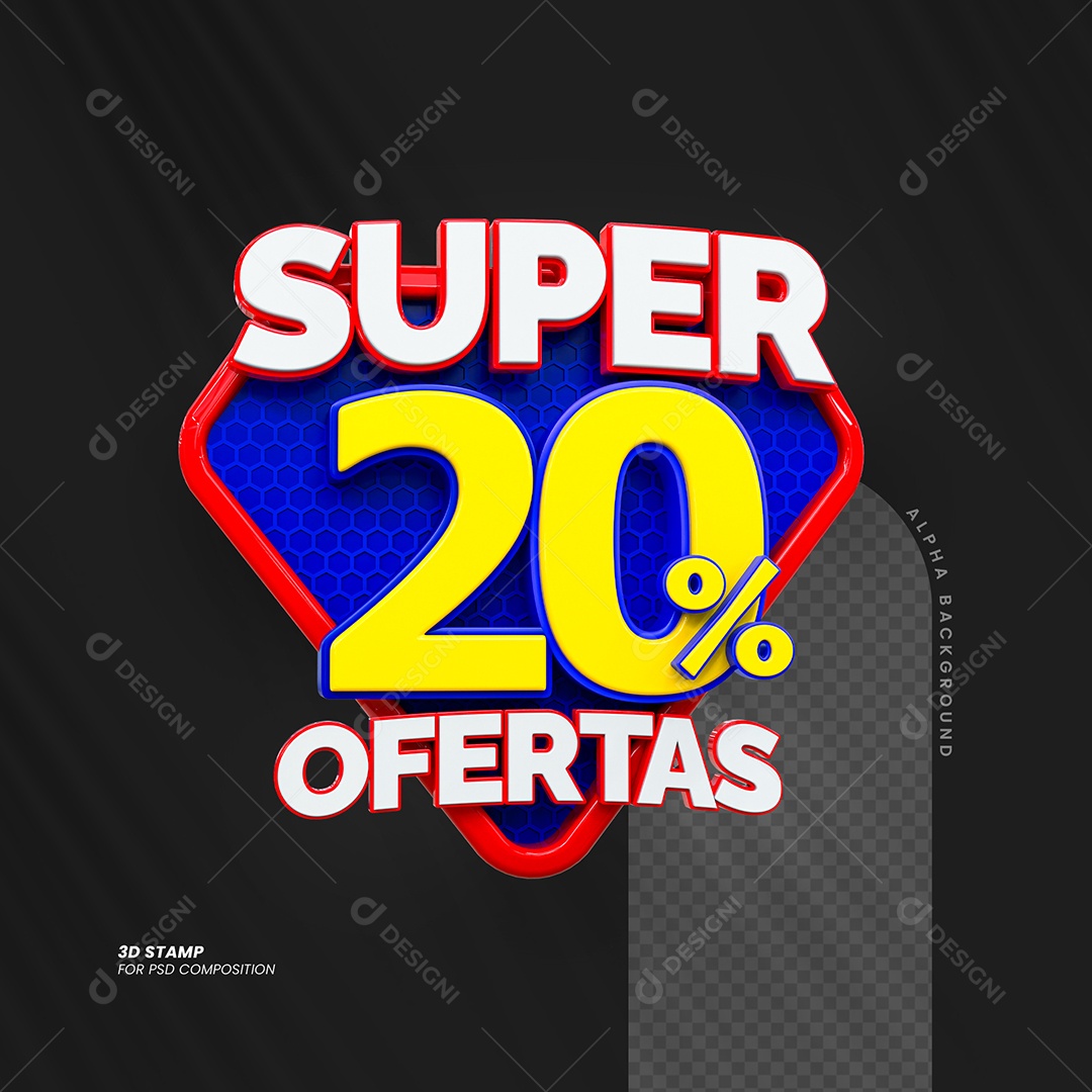 Super Ofertas de 20% Selo 3D para Composição PSD