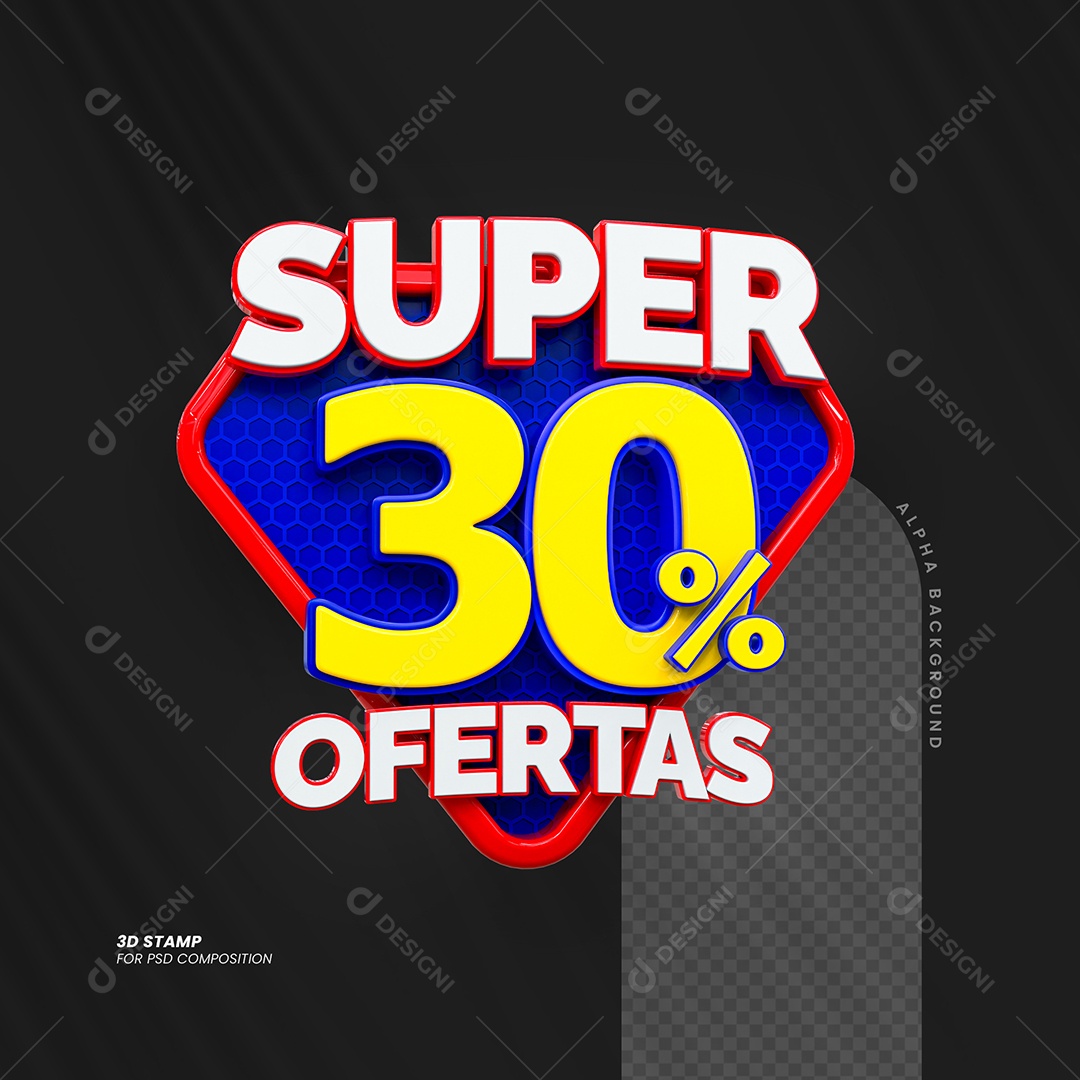 Super Ofertas de 30% Selo 3D para Composição PSD
