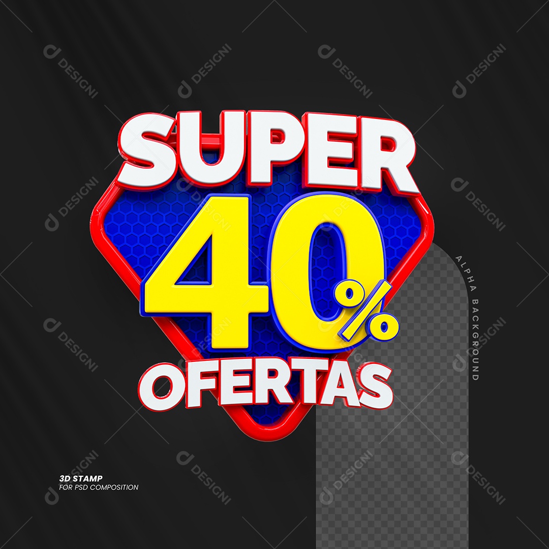 Super Ofertas de 40% Selo 3D para Composição PSD