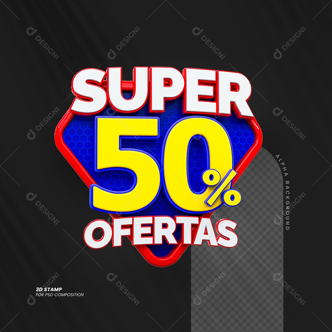 Super Ofertas de 50% Selo 3D para Composição PSD