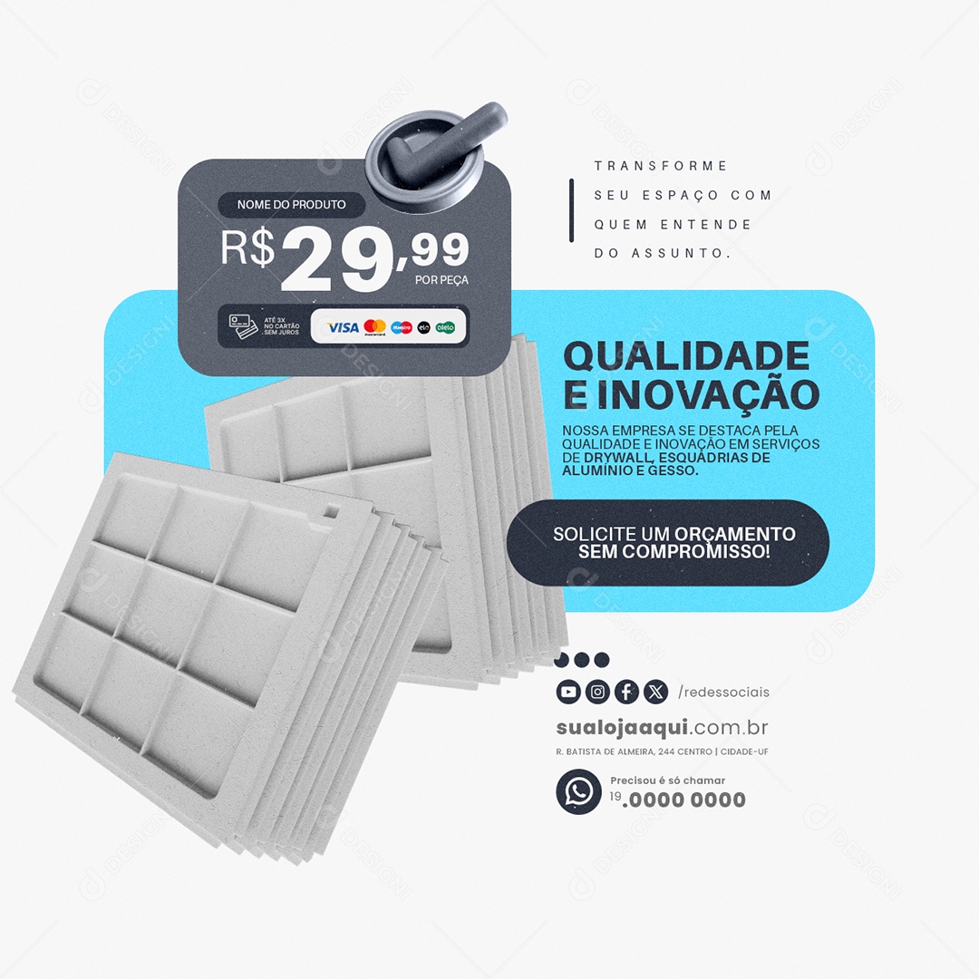 Gesso Qualidade e Inovação Social Media PSD Editável