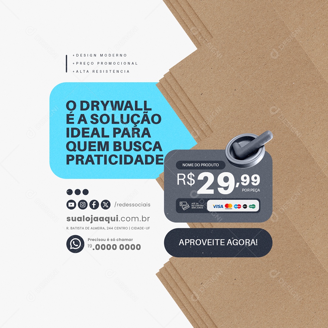 Gesso O Drywall é a Solução Social Media PSD Editável