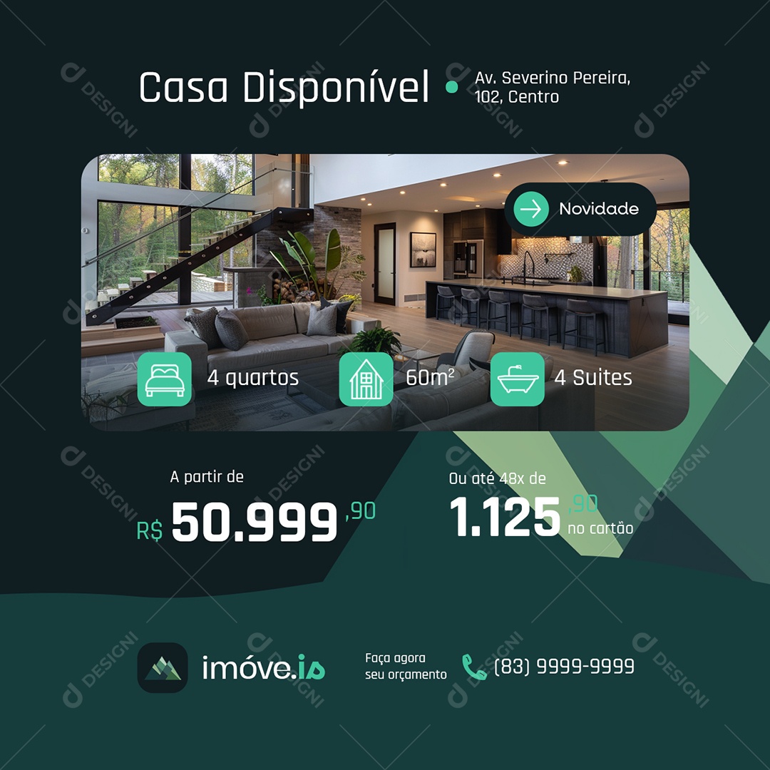 Imóveis Casa Disponível Novidade Social Media PSD Editável
