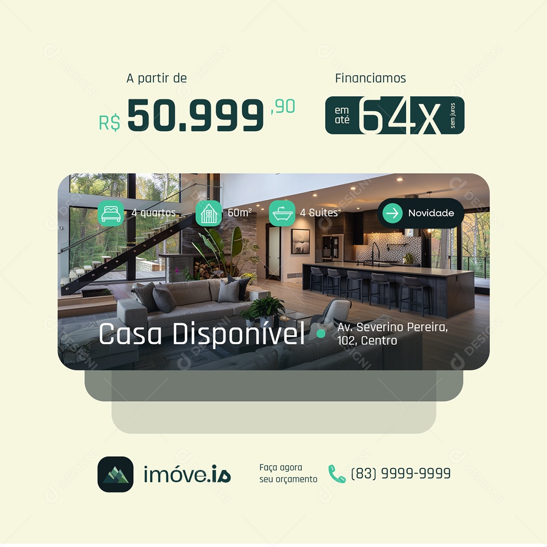 Imóveis Casa Disponível Social Media PSD Editável