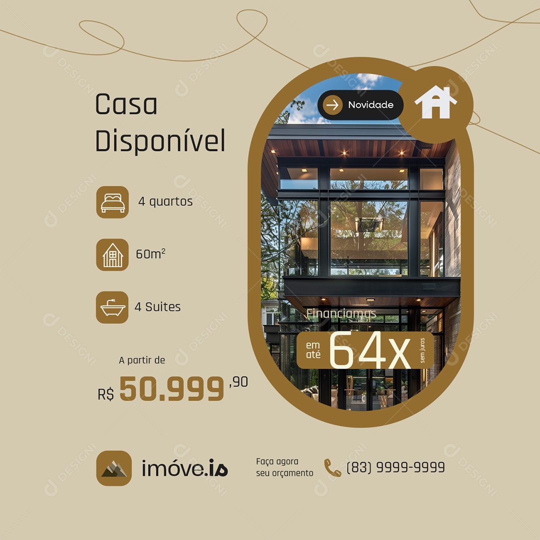 Imóveis Casa Disponível Social Media PSD Editável