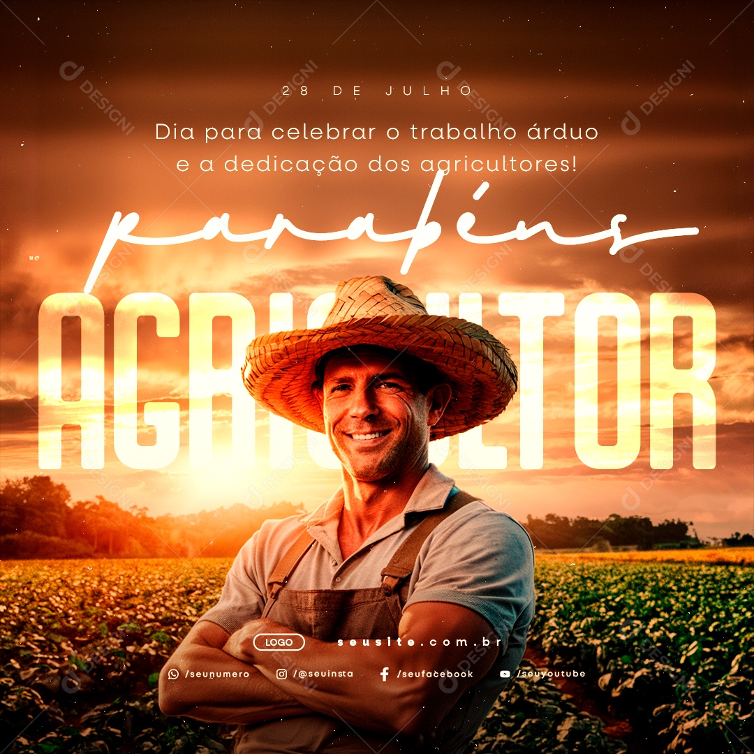 Dia do Agricultor 28 de Julho Parabéns Social Media PSD Editável