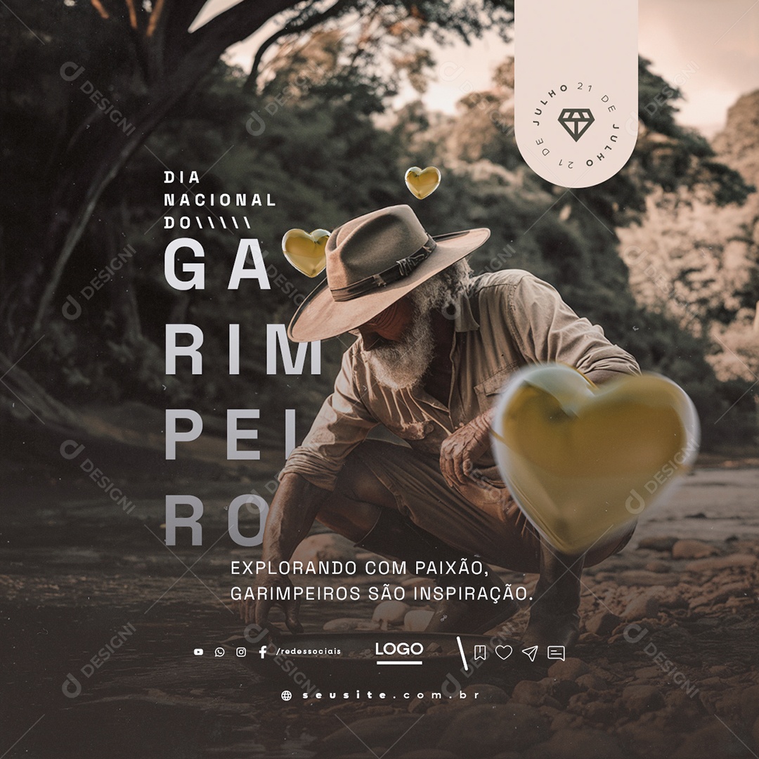 Dia Nacional do Garimpeiro 21 de Julho Explorando Social Media PSD Editável