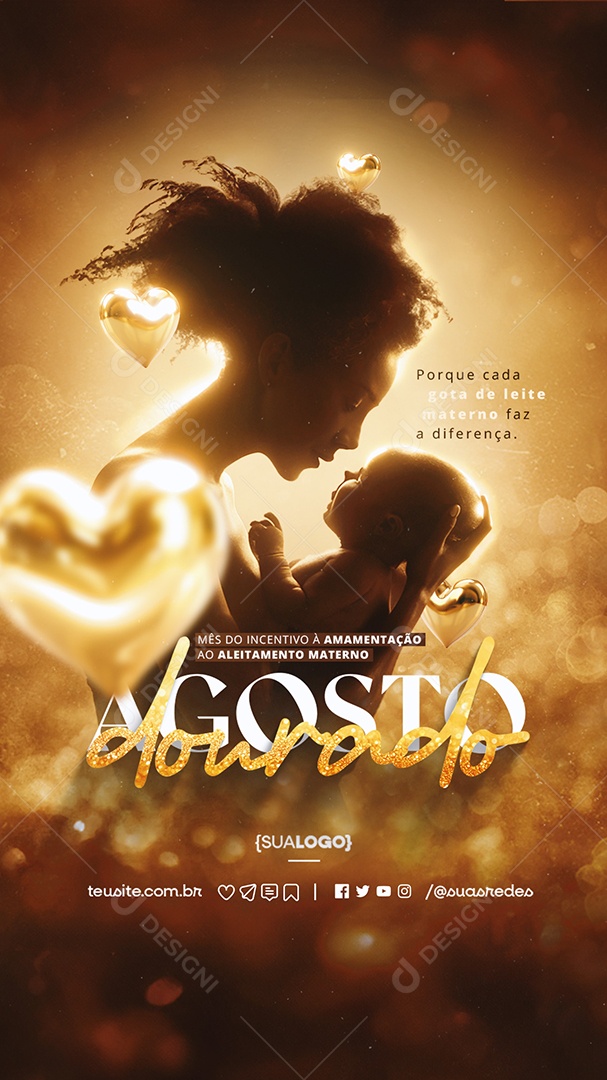 Story Agosto Dourado Mês do Incentivo à Amamentação Social Media PSD Editável