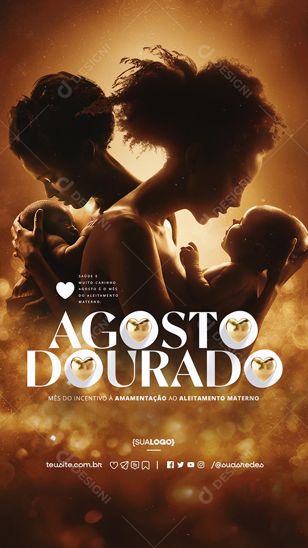 Story Agosto Dourado Saúde e Muito Carinho Social Media PSD Editável