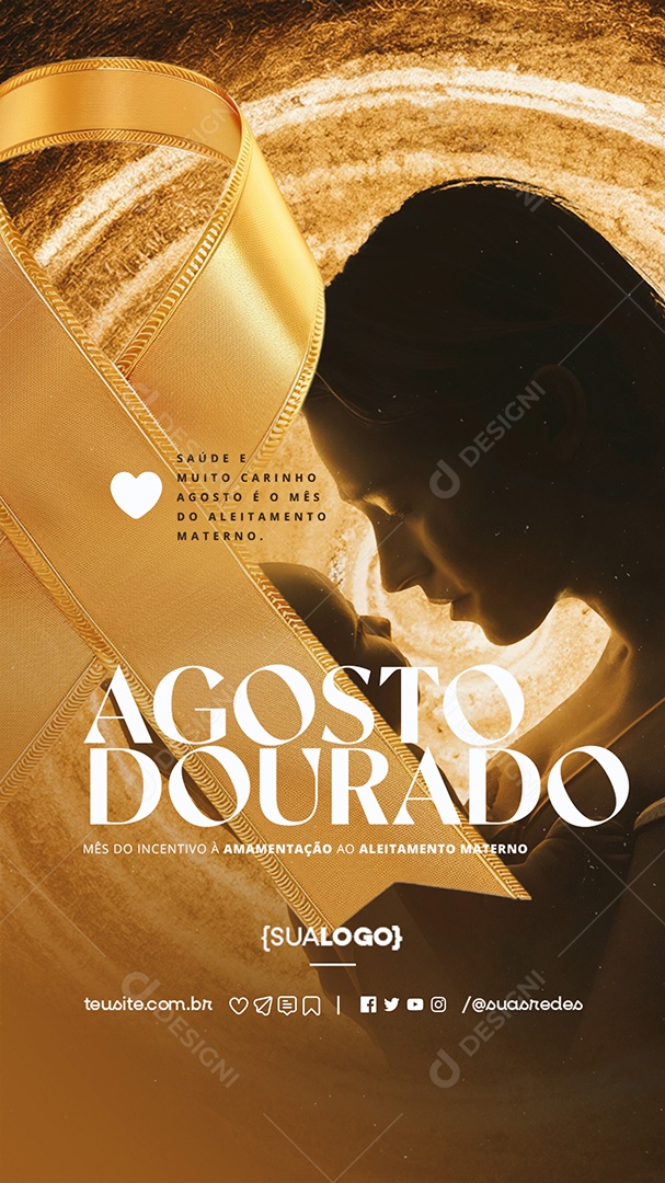 Story Agosto Dourado Mês do Incentivo à Amamentação Social Media PSD Editável