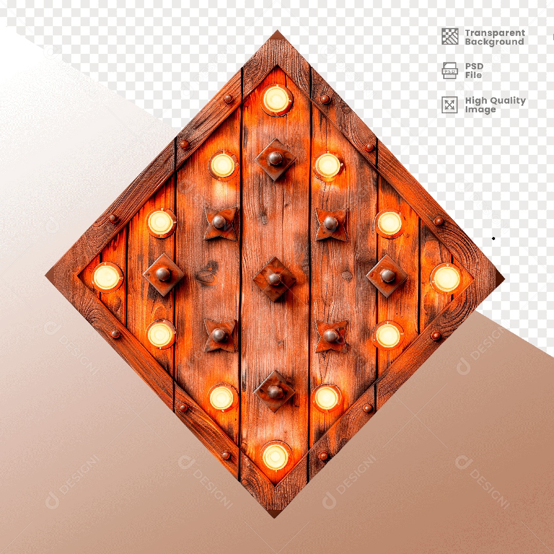 Losango de Madeira com Luz Elemento 3D para Composição PSD
