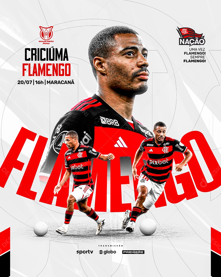 Futebol Cricúma X Flamengo Social Media PSD Editável