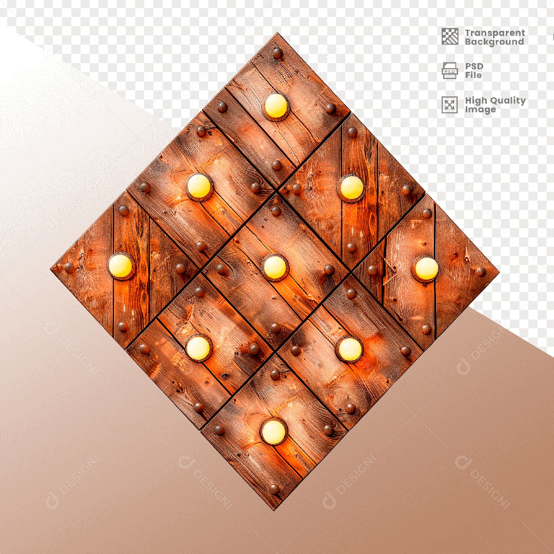 Elemento 3D de Madeira com Luz para Composição PSD