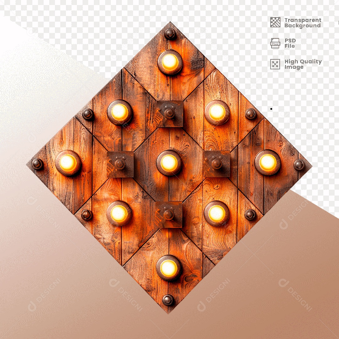 Elemento 3D de Madeira com Luz para Composição PSD