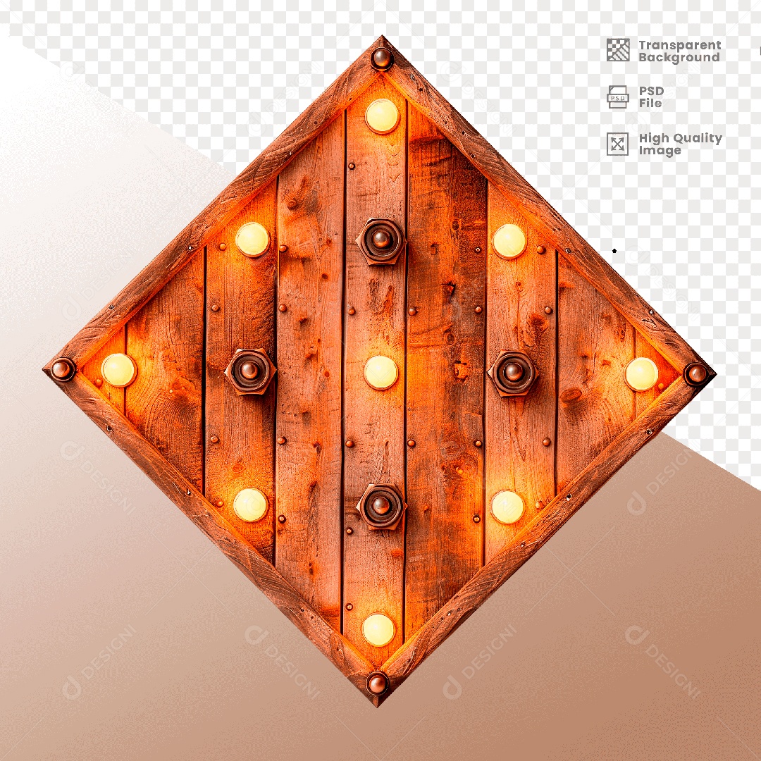 Elemento 3D de Madeira com Luz para Composição PSD
