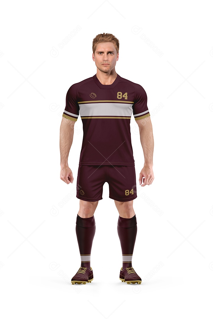 Jogador de Rugby Com Uniforme de Colarinho Tipo PSD Editável Mockup