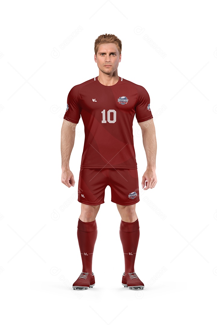 Jogador de Rugby Com Uniforme de Gola Redonda PSD Editável Mockup