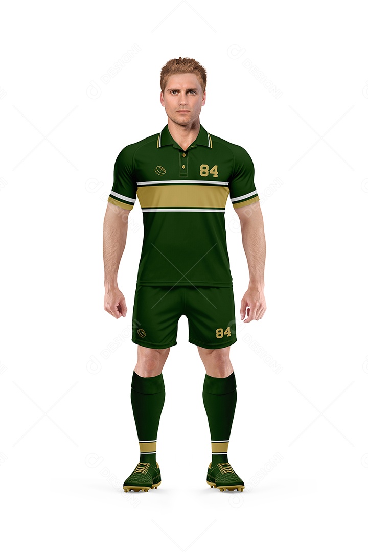 Jogador de Rugby Com Uniforme Tipo Polo PSD Editável Mockup