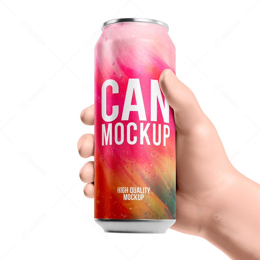 Mãos Segurando Uma Lata PSD Editável Mockup