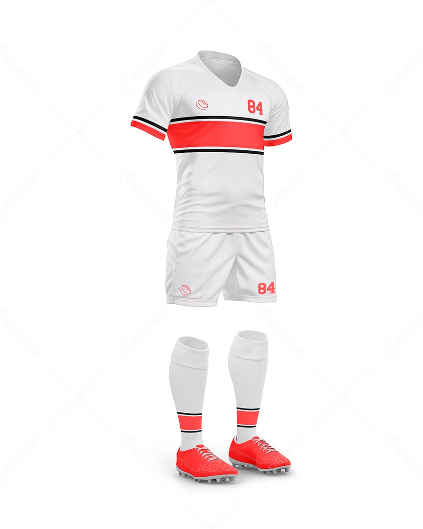 Uniforme de  Rugby Com Colarinho Tipo Suporte Visto de Lado PSD Editável Mockup