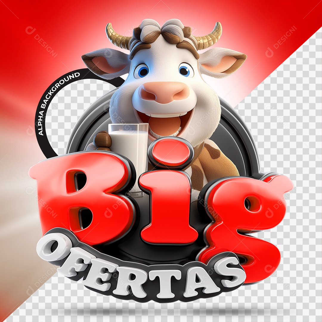 Big Ofertas Selo 3D Vermelho e Branco para Composição PSD