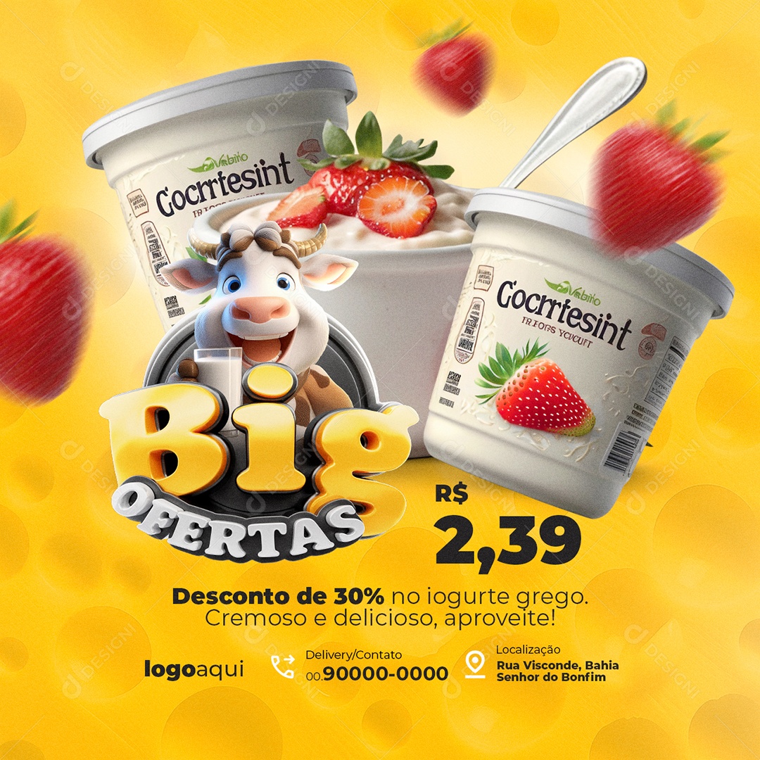Big Ofertas Laticínios Descontos de 30% Social Media PSD Editável