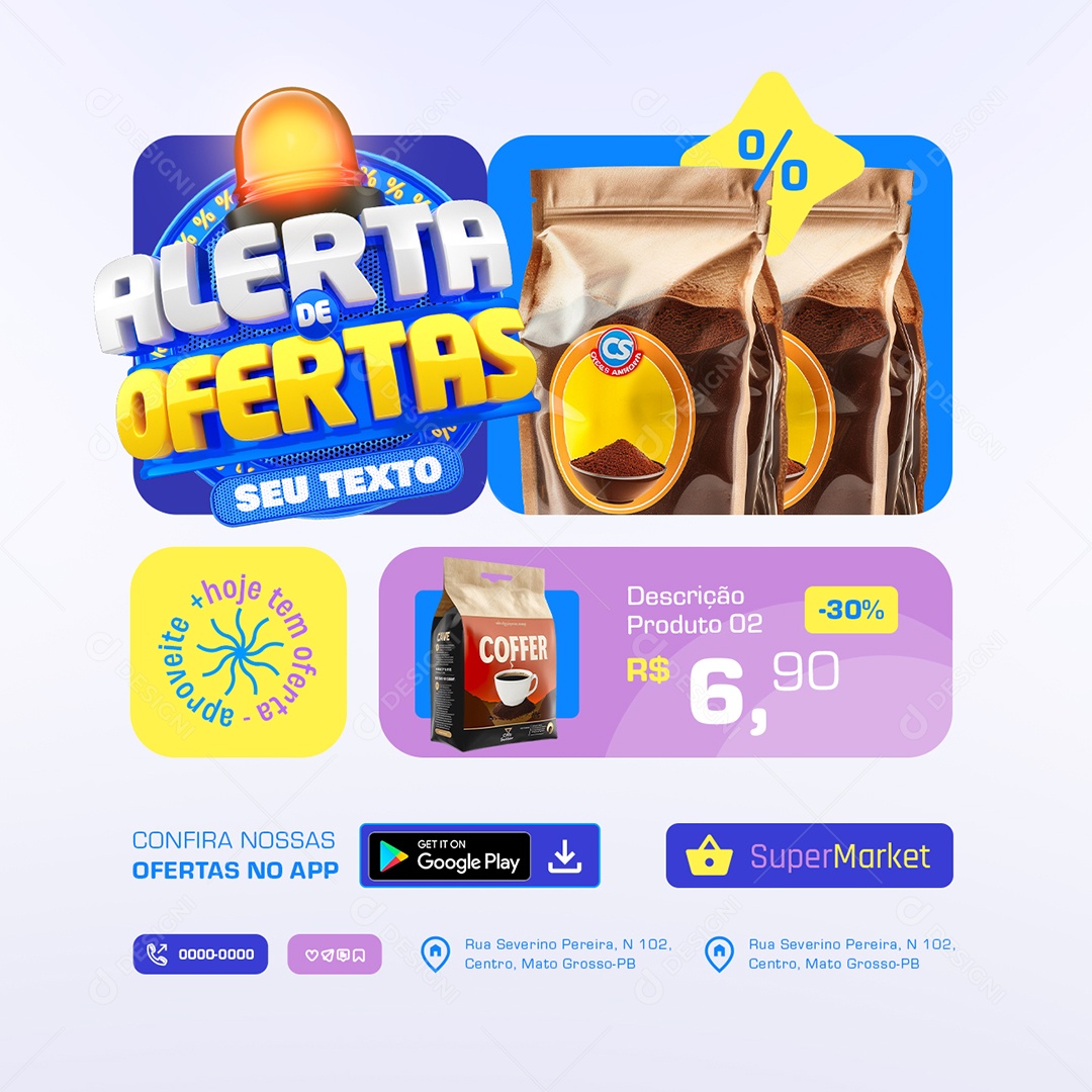 Supermercado Alerta  de Ofertas Café Social Media PSD Editável