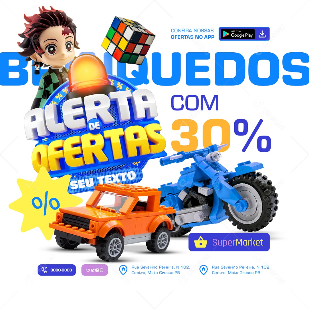 Loja de Brinquedos Alerta  de Ofertas com 30% de Desconto Social Media PSD Editável