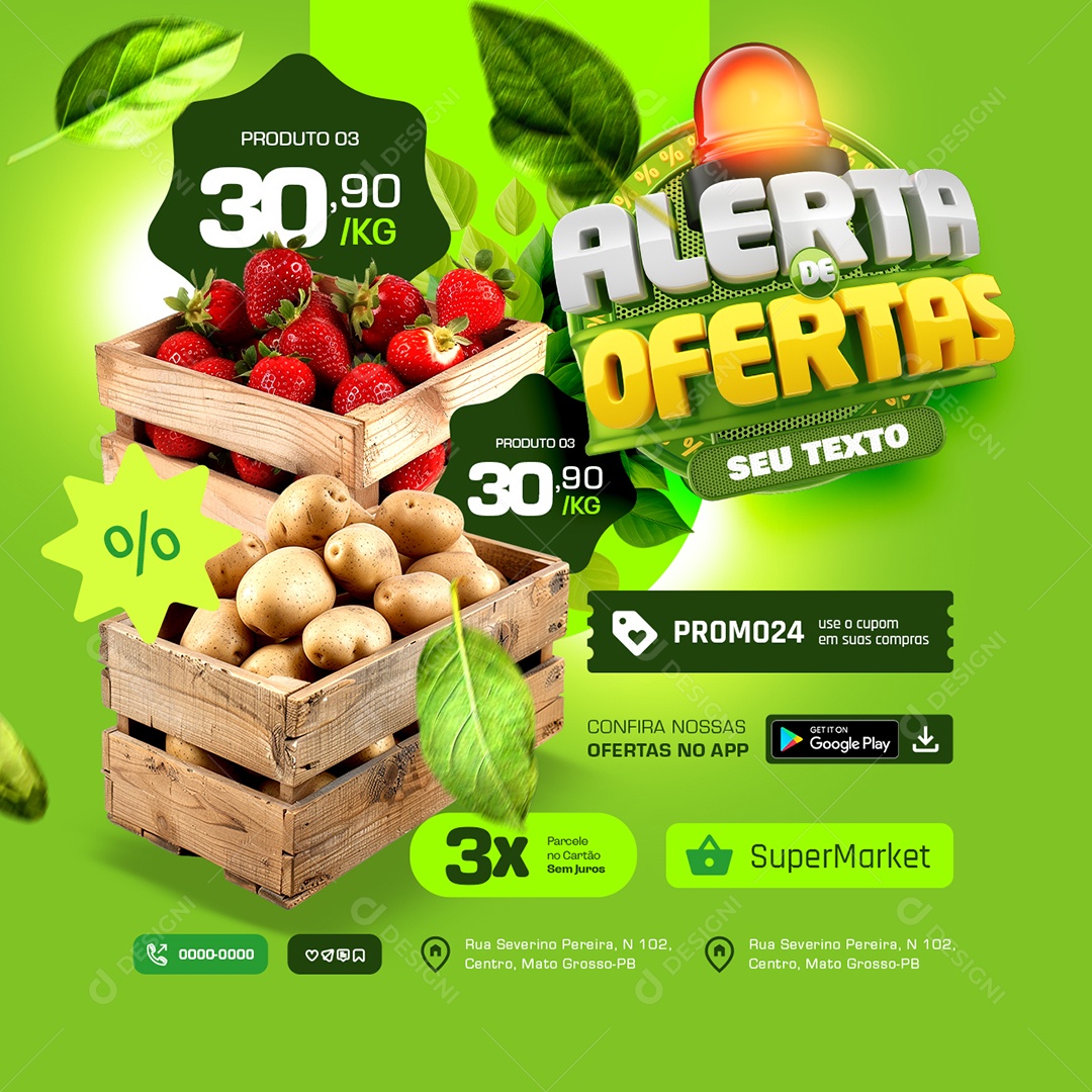 Alerta  de Ofertas Hortifruti Batata Promoção Social Media PSD Editável