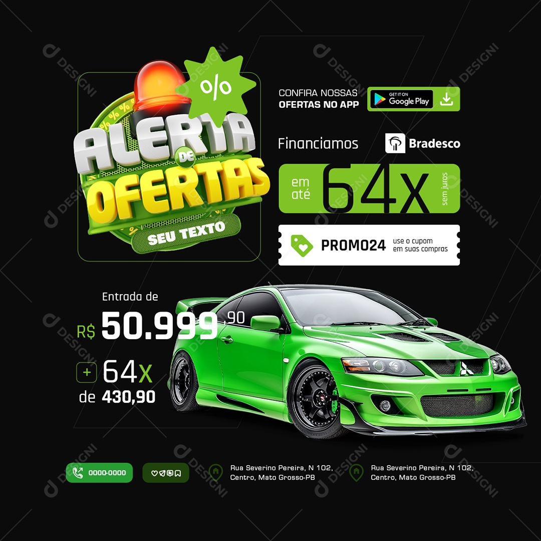 Alerta  de Ofertas Concessionária Confira nossas Ofertas Social Media PSD Editável
