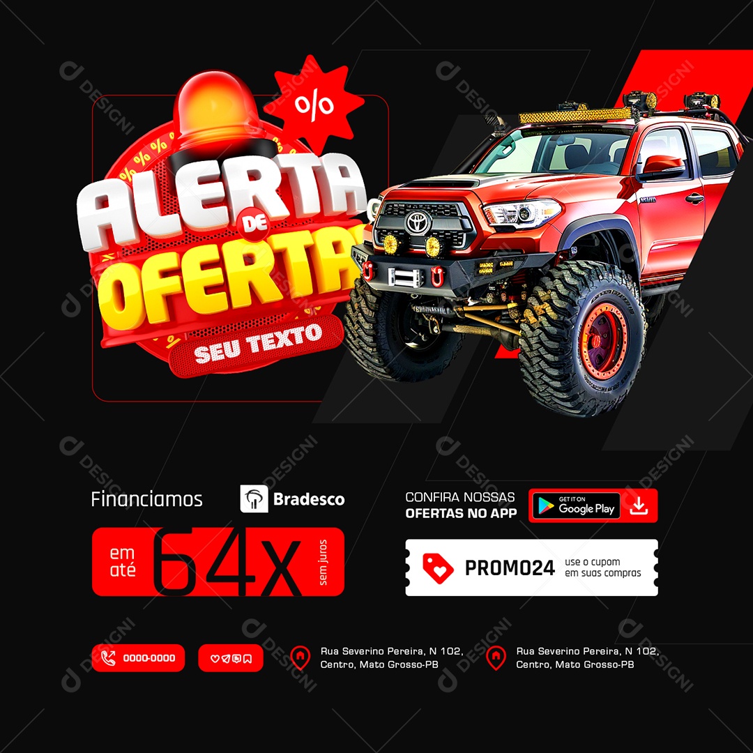 Alerta  de Ofertas Concessionária Financiamos Social Media PSD Editável