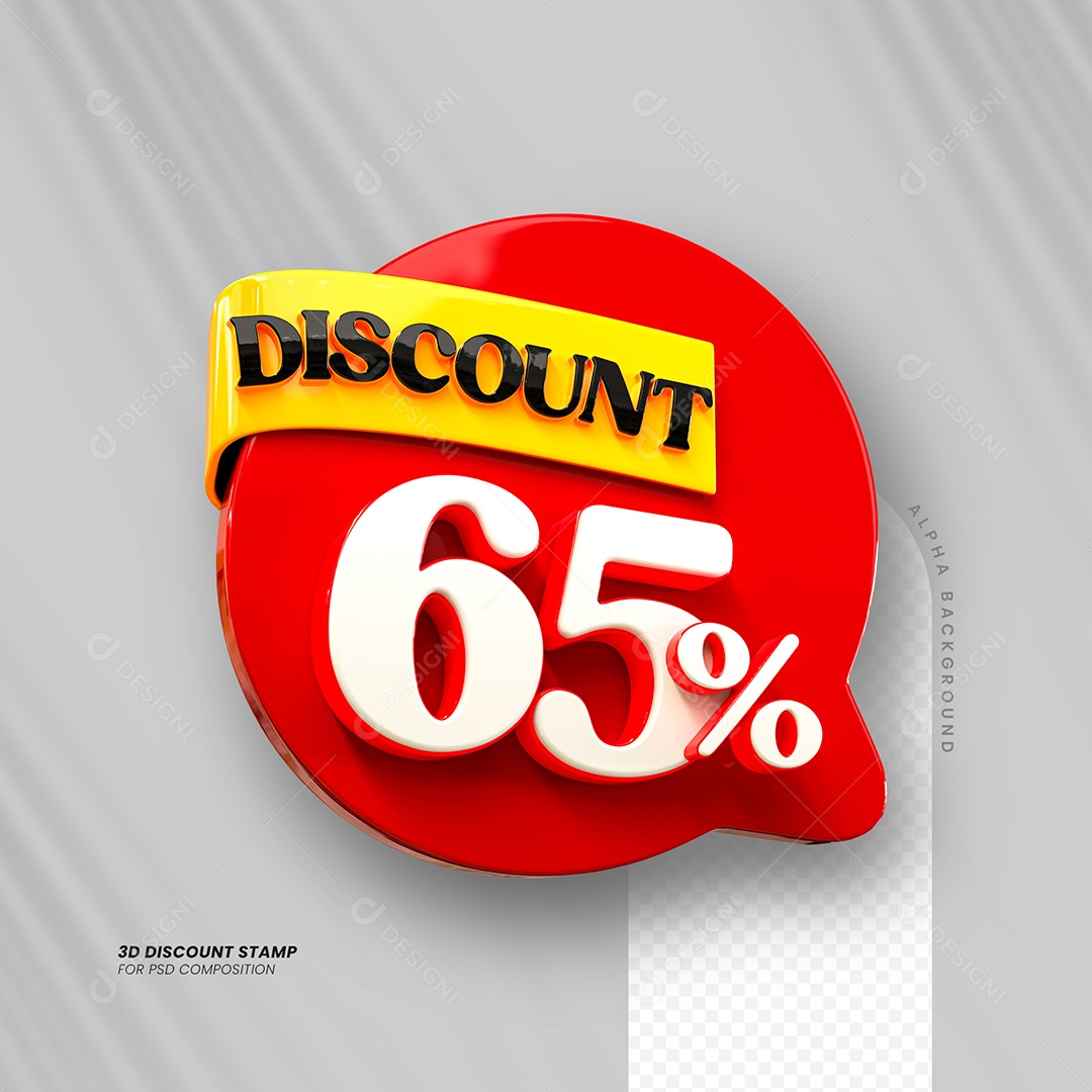 Desconto de 65% Elemento 3D Vermelho e Branco para Composição PSD