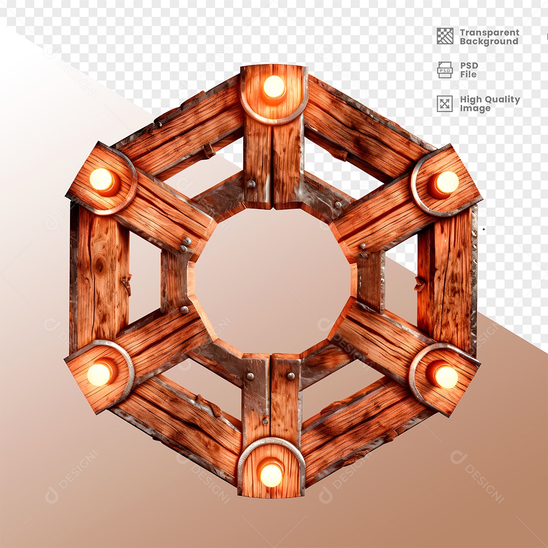 Elemento 3D de Madeira para Composição PSD