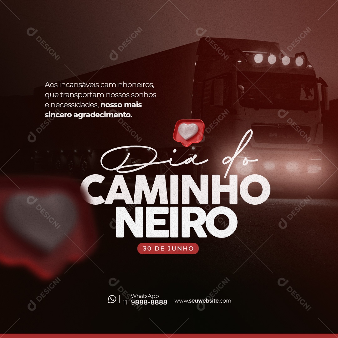 Dia do Caminhoneiro 30 de Junho Parabéns Social Mídia PSD Editável