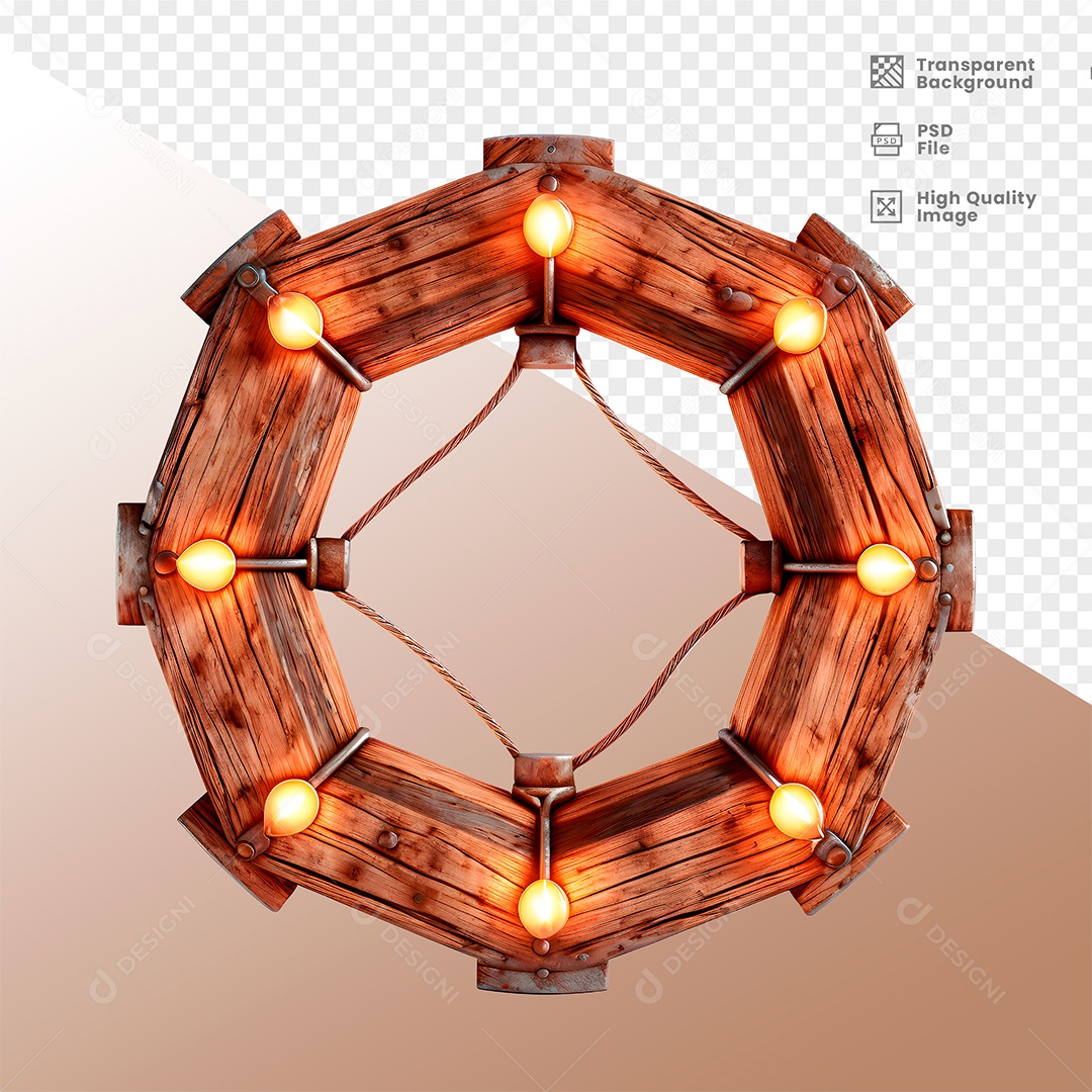 Elemento 3D de Madeira para Composição PSD