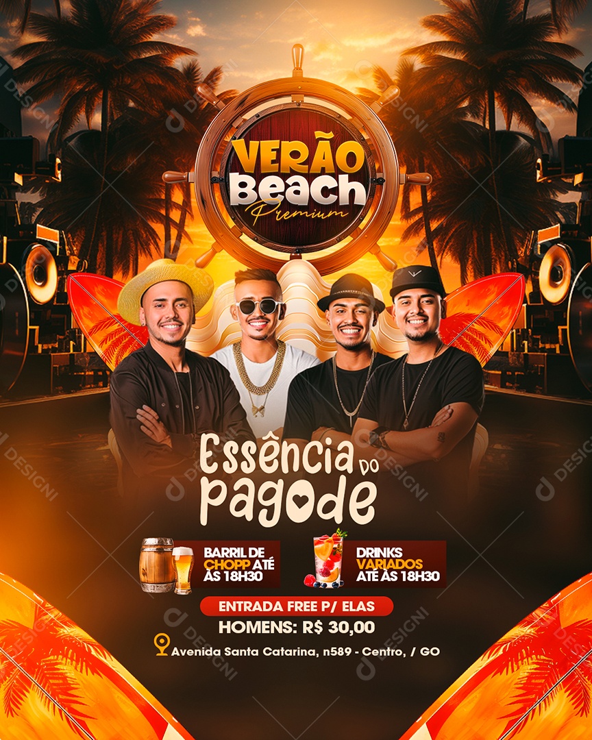 Flyer Verão Beach Premium Essência do Pagode Social Media PSD Editável