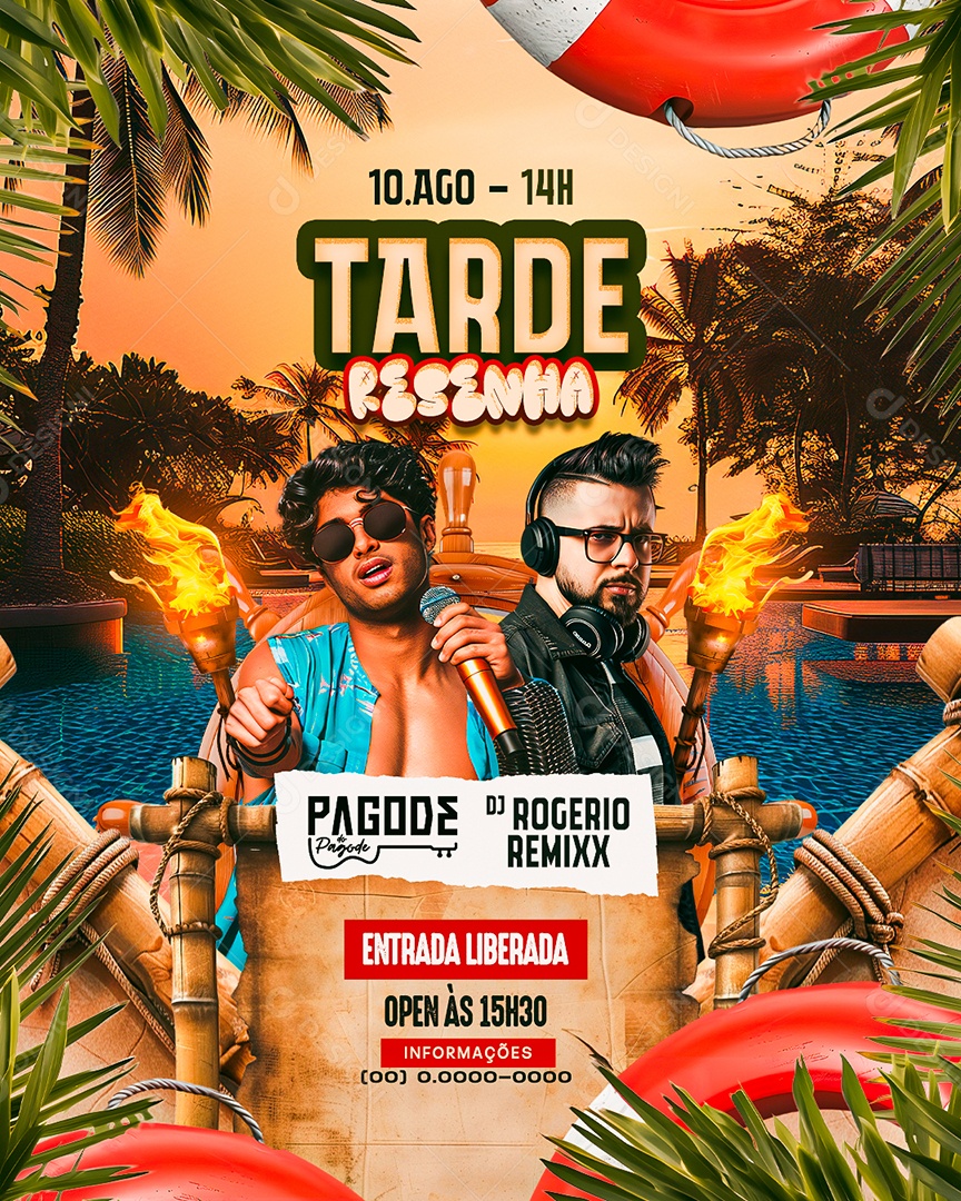 Flyer Tarde Resenha Pagode do Pagode DJ Rogerio Remixx Social Media PSD Editável